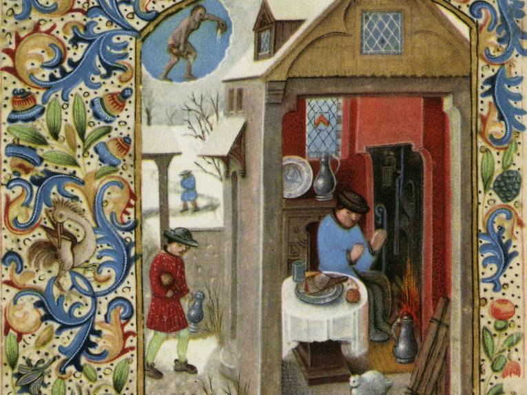 Kalenderblatt Ausschnitt, Darstellung des Januars von einem unbekannten flämischen Künstler aus dem 15. Jahrhundert